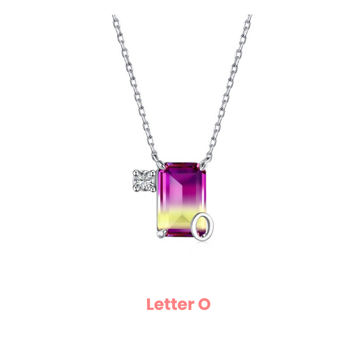 Anyco Necklace 925 Silver Purple Gradient Initial Pendant with Zircon 5A Gift Jewelry for Women