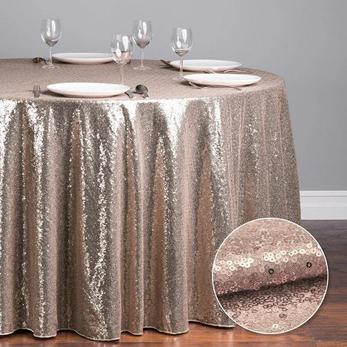 Anyhouz Tablecloth Rose Gold Round Sequin Glitter Table Cover Home Party Decoration