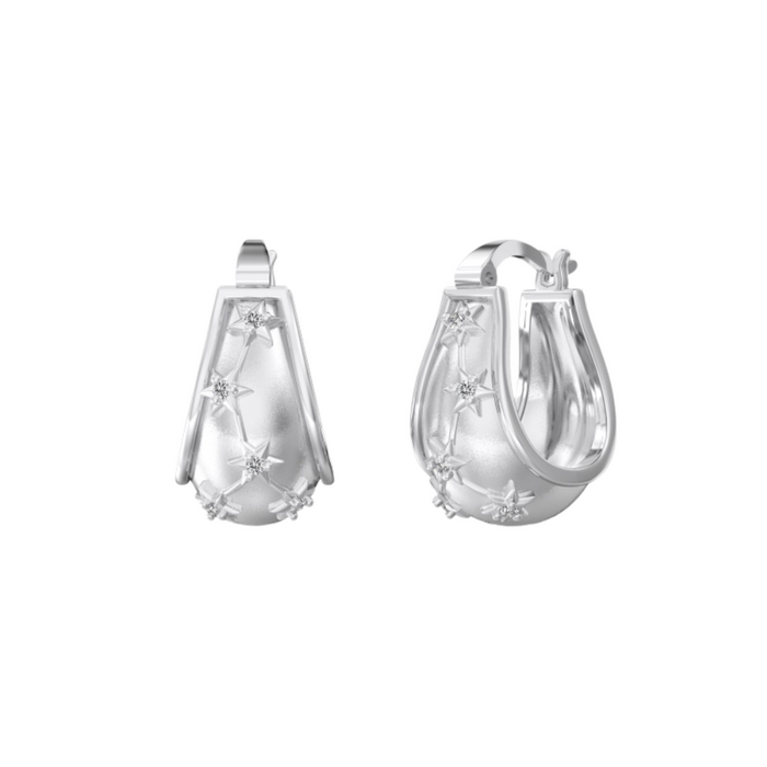 Anyco Earrings 925 Silver Oval Engraved Star Hoop Style Fashion Accessories for Women