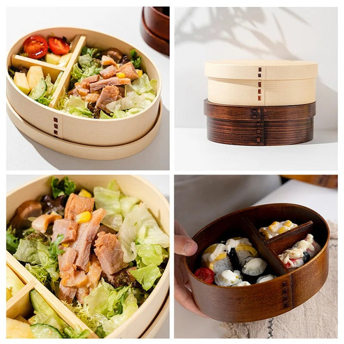 Anygleam Natural Wooden Bento Lunch Box Food Kitchen Tableware