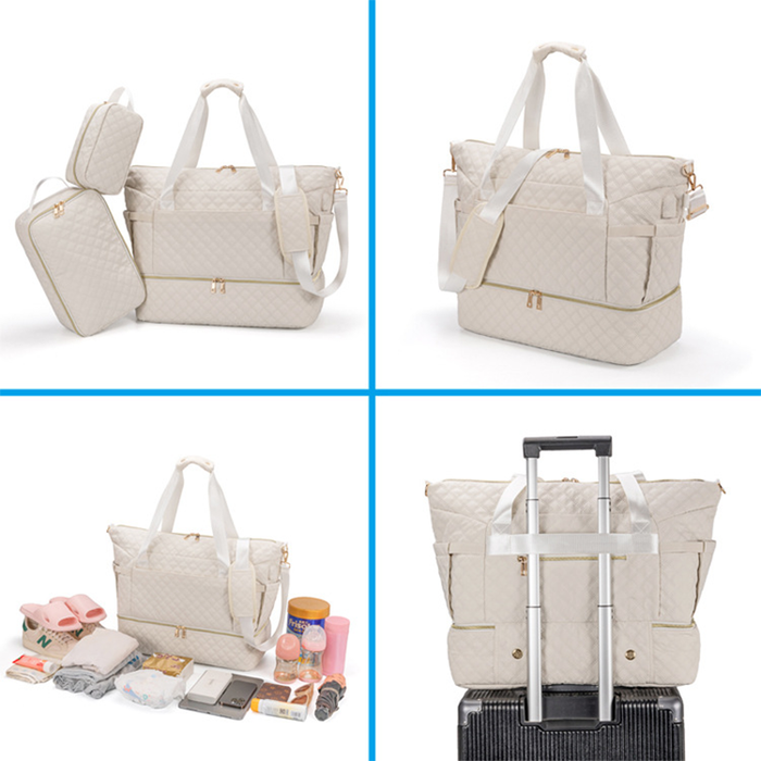 Anymom Mommy Diaper Bag White Handbag 3 pcs Set with Multiple Pocket Design for Travel Outdoor Changing Fashion Mom Shoulder Bags