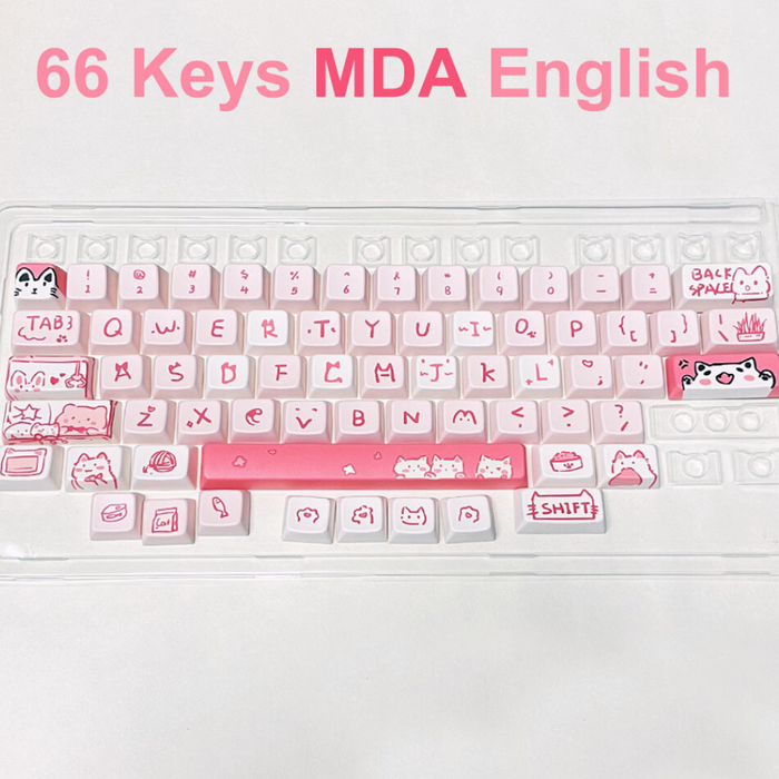 Anymob Keycap Keyboard Pink 66 Keys Cute Cat Theme Mechanical Sublimation Switch Clicks