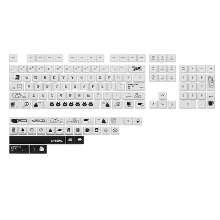 Anymob Keycap Keyboard White Black 130 keys Dye Sublimation Mechanical Switch Touch Clicks