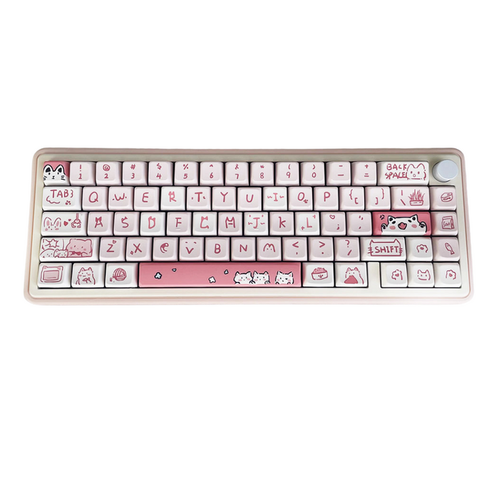 Anymob Keycap Keyboard Pink 66 Keys Cute Cat Theme Mechanical Sublimation Switch Clicks