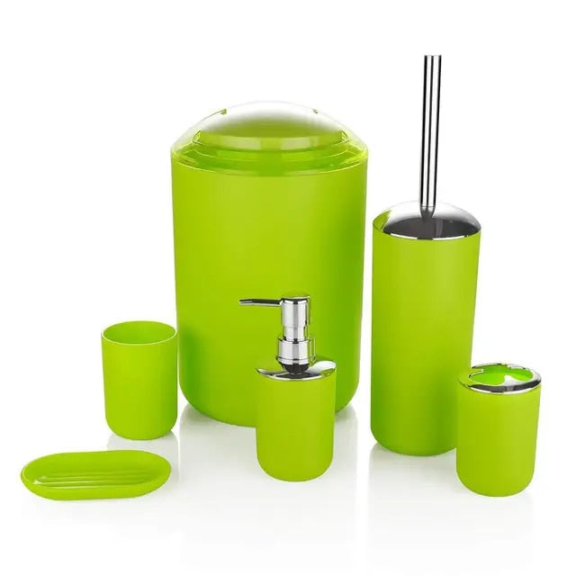 Anyhouz Plastic Bathroom Accessories Sets Green Toilet Brush Soap Dish Toothpaste Dispenser Swing Lid Trash Washable for Bath Accessories