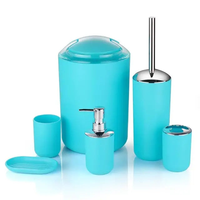 Anyhouz Plastic Bathroom Accessories Sets Blue Toilet Brush Soap Dish Toothpaste Dispenser Swing Lid Trash Washable for Bath Accessories