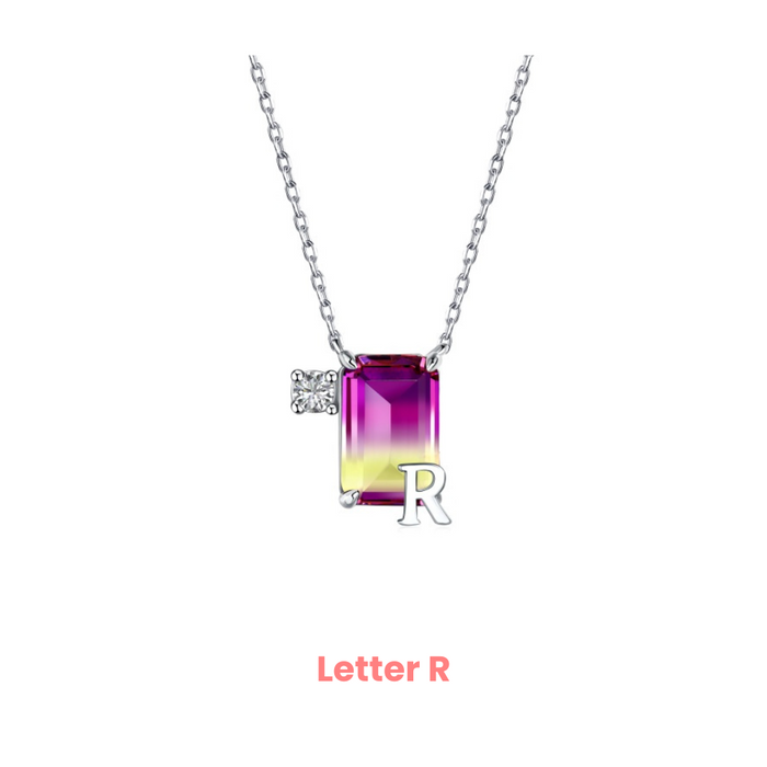 Anyco Necklace 925 Silver Purple Gradient Initial Pendant with Zircon 5A Gift Jewelry for Women