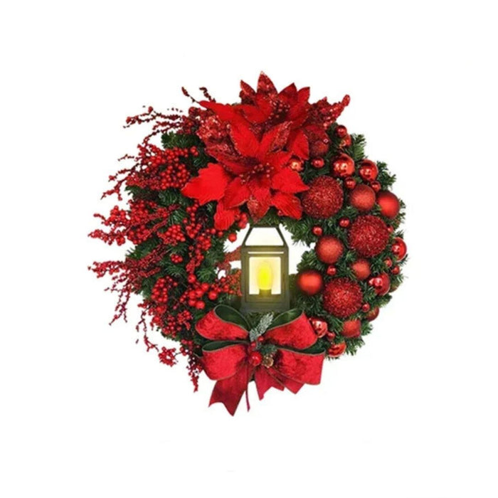 Anyhouz Christmas Wreath with Red Ornaments Lantern Light Lamp Hanging Holiday Decor