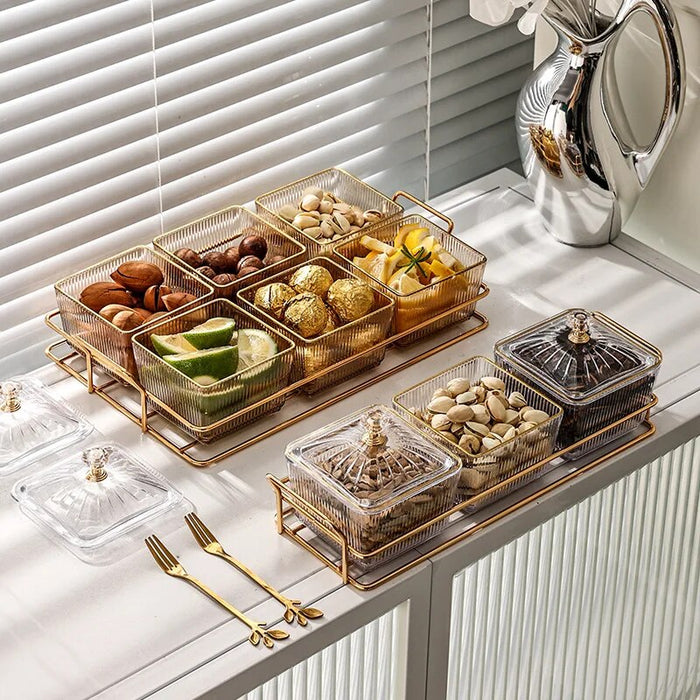 Anygleam Food Container Amber 3 Grids Fruit Plate Partition Platter Snack Storage Box Bar Nut Snack Dish Serving Tray