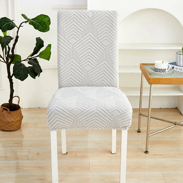 Anyhouz Chair Cover Light Grey Geometric Lines Design with Elastic Material for Dining Room Kitchen Wedding Hotel Banquet Restaurant