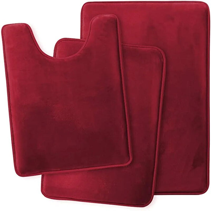 Anyhouz Bath Mat Wine Red Non-Slip Rug Set Bathroom Absorbent Washable Carpet Toilet  Accessories