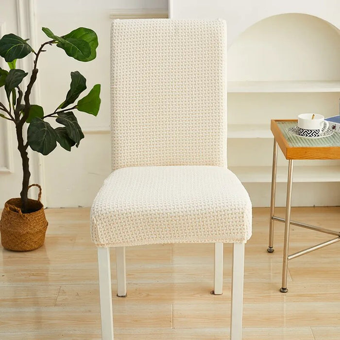 Anyhouz Chair Cover Beige Micro Knitted Design with Elastic Material for Dining Room Kitchen Wedding Hotel Banquet Restaurant