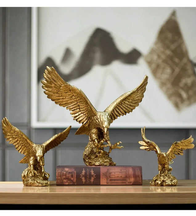 Anyhouz Home Figurine Golden Falcon Statue XS Resin for Living Room Desktop Decoration Accessories Gifts