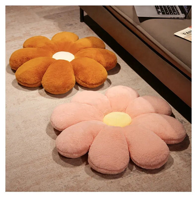 Anyhouz Plush Pillow Dark Pink Flower Shape Stuffed Soft Pillow Seat Cushion Room Decor 60cm