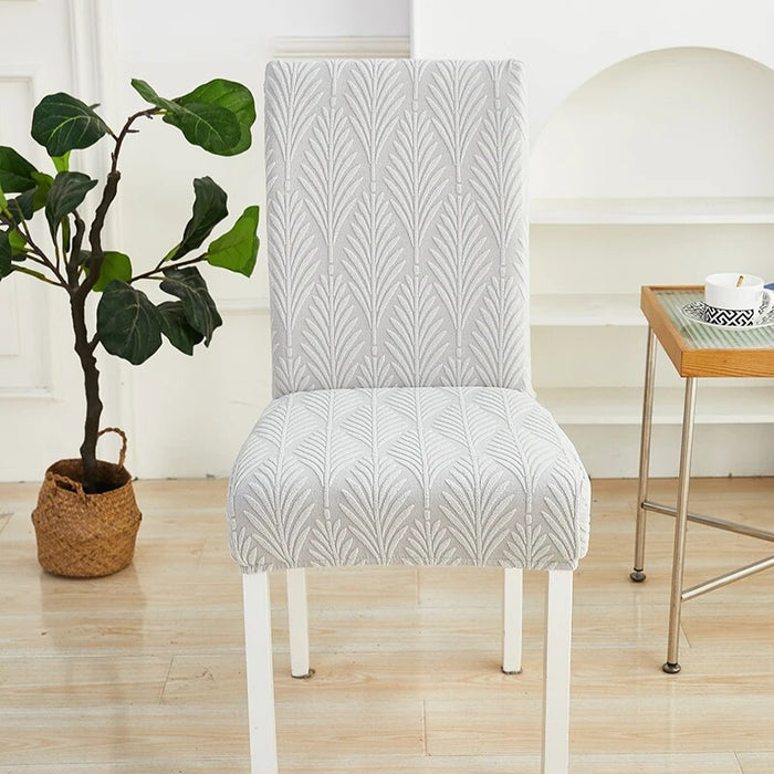 Anyhouz Chair Cover Light Grey Series Leaf Lines Design with Elastic Material for Dining Room Kitchen Wedding Hotel Banquet Restaurant