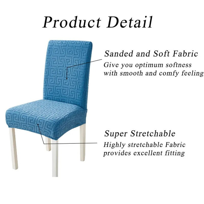 Anyhouz Chair Cover Blue Geometric Lines Design with Elastic Material for Dining Room Kitchen Wedding Hotel Banquet Restaurant