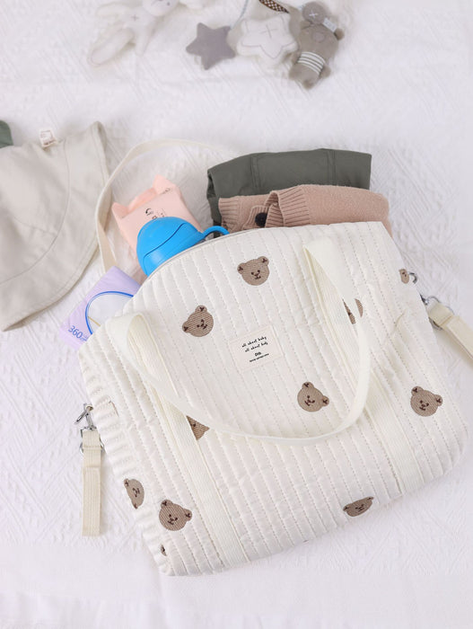 Anymom Mommy Diaper Bag Stuff Bear Handbag Embroidery Quilted Shoulder Mommy Bag Stroller for Baby