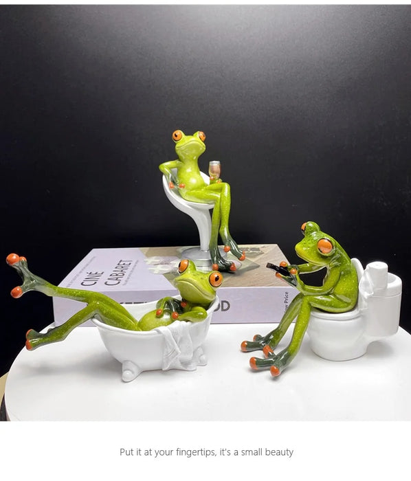 Anyhouz Home Figurine Nordic Bathtub Frog Resin for Living Room Desktop Decoration Accessories Gifts