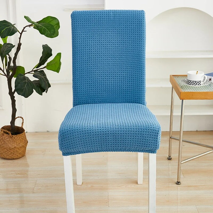 Anyhouz Chair Cover Blue Micro Knitted Design with Elastic Material for Dining Room Kitchen Wedding Hotel Banquet Restaurant