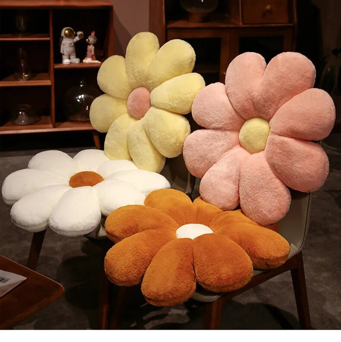 Anyhouz Plush Pillow Dark Pink Flower Shape Stuffed Soft Pillow Seat Cushion Room Decor 60cm