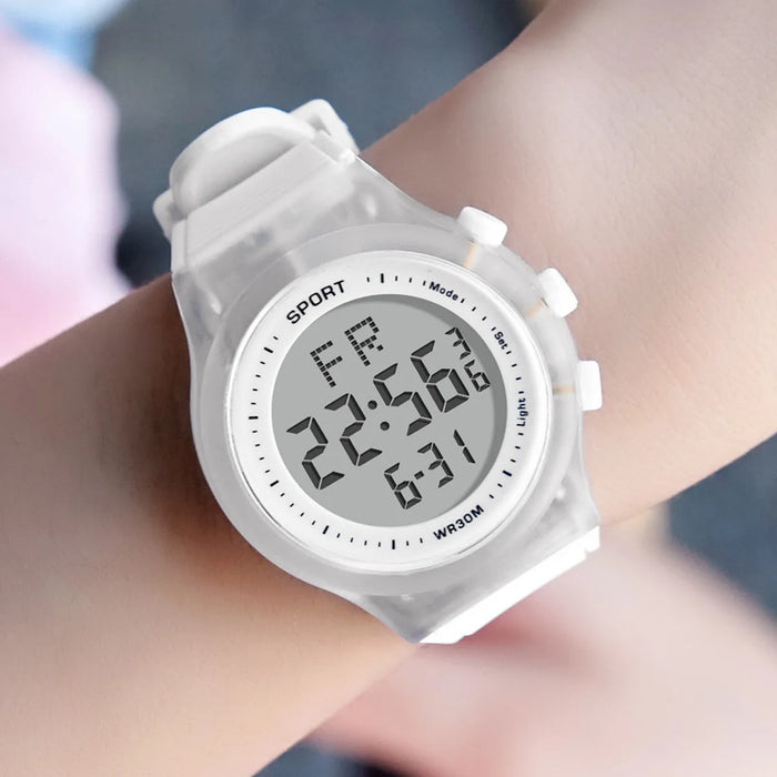 Anyco Watch White Sports Waterproof Chronograph LED Light Wristwatch with PU Straps