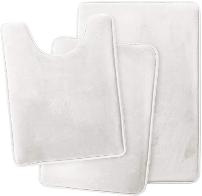 Anyhouz Bath Mat White Non-Slip Rug Set Bathroom Absorbent Washable Carpet Toilet  Accessories