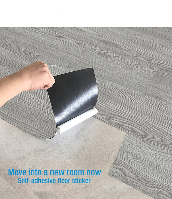 Anyhouz 5pcs Vinyl Tile Grey Mahogany Stain Self Adhesive Wear Resistant Floor Wood Grain 3D Wallpaper Waterproof Stickers for Home and Office Decoration