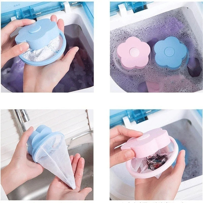 Anyhouz Magic Laundry Ball Pink Flower Shape Sponge Reusable Pet Hair Lint Fiber Catcher Remover Tool For Washing Machine