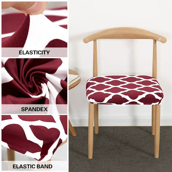 Anyhouz Chair Cover Wine Red White Cracks Print Stretch Seat Cover for Home Dinning Kitchen Washable Removable