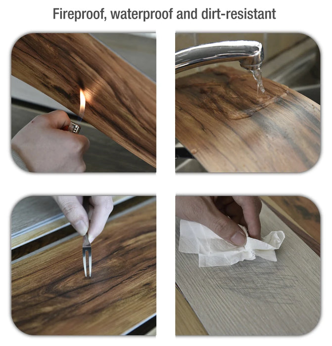 Anyhouz 5pcs Vinyl Tile Light Walnut Stain Self Adhesive Wear Resistant Floor Wood Grain 3D Wallpaper Waterproof Stickers for Home and Office Decoration