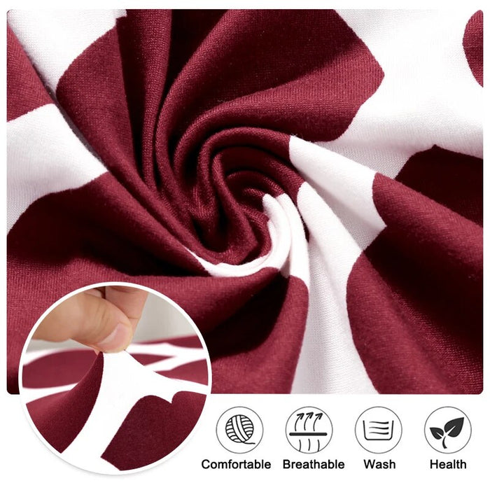 Anyhouz Chair Cover Wine Red White Cracks Print Stretch Seat Cover for Home Dinning Kitchen Washable Removable