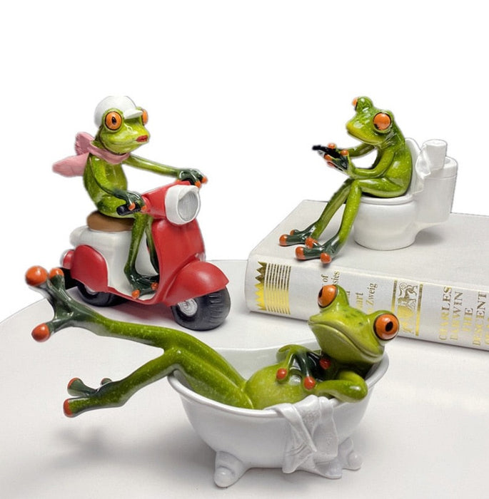 Anyhouz Home Figurine Nordic Bathtub Frog Resin for Living Room Desktop Decoration Accessories Gifts