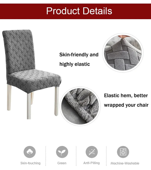 Anyhouz Chair Cover Light Grey Knitted Veins Design with Anti-Dirt and Elastic Material for Dining Room Kitchen Wedding Hotel Banquet Restaurant