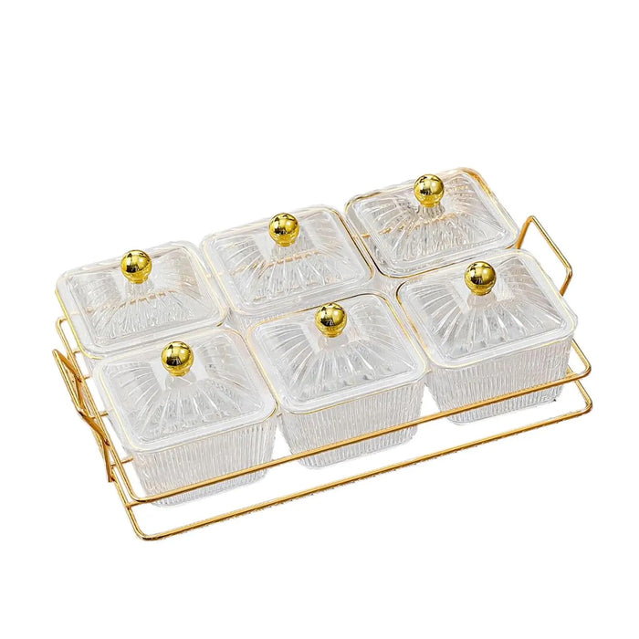 Anygleam Food Container White 6 Grids Fruit Plate Partition Platter Snack Storage Box Bar Nut Snack Dish Serving Tray