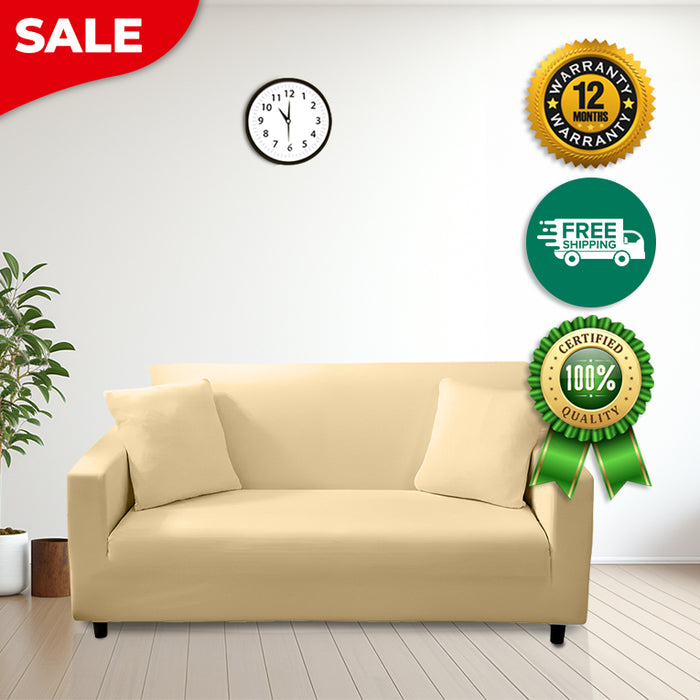 Anyhouz 4 Seater Sofa Cover Plain Beige Style and Protection For Living Room Sofa Chair Elastic Stretchable Slipcover