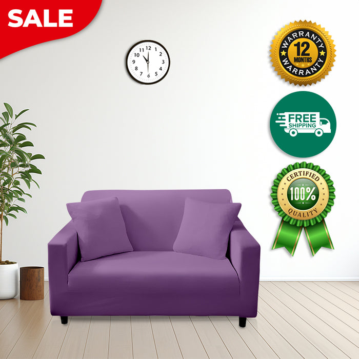 Anyhouz 2 Seater Sofa Cover Plain Purple Style and Protection For Living Room Sofa Chair Elastic Stretchable Slipcover