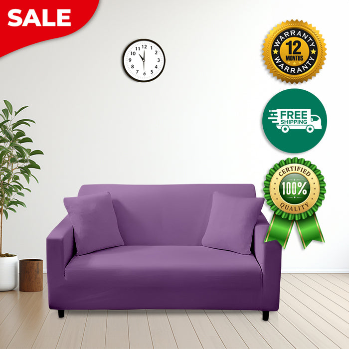 Anyhouz 3 Seater Sofa Cover Plain Purple Style and Protection For Living Room Sofa Chair Elastic Stretchable Slipcover