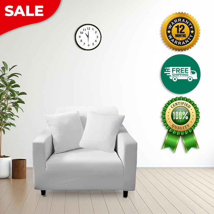 Anyhouz 1 Seater Sofa Cover Plain White Style and Protection For Living Room Sofa Chair Elastic Stretchable Slipcover