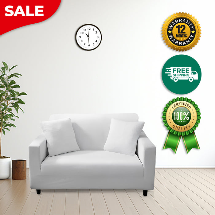 Anyhouz 2 Seater Sofa Cover Plain White Style and Protection For Living Room Sofa Chair Elastic Stretchable Slipcover