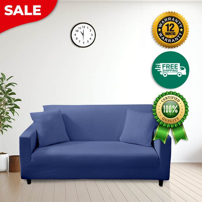 Anyhouz 4 Seater Sofa Cover Plain Royal Blue Style and Protection For Living Room Sofa Chair Elastic Stretchable Slipcover