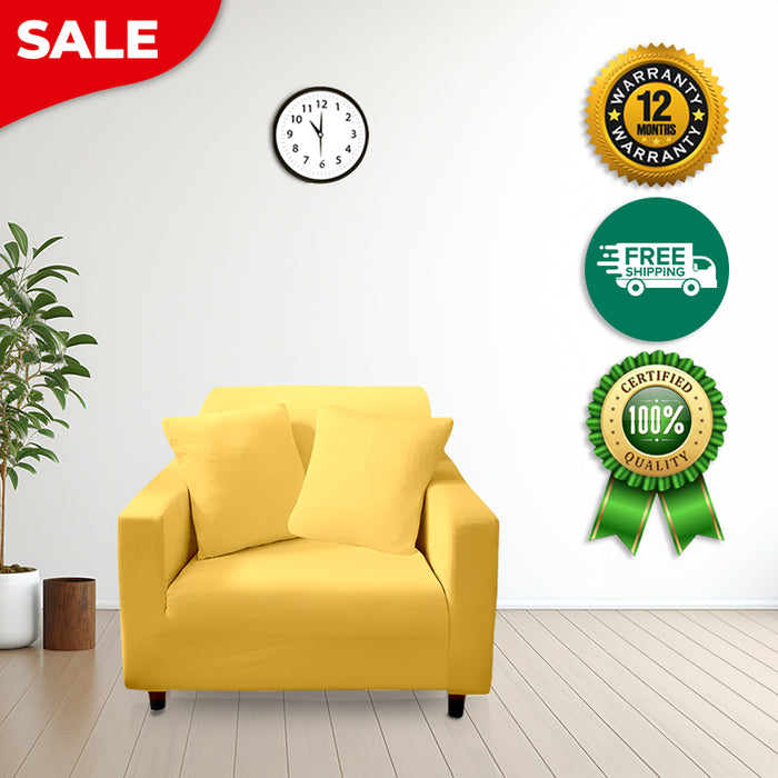 Anyhouz 1 Seater Sofa Cover Plain Yellow Style and Protection For Living Room Sofa Chair Elastic Stretchable Slipcover