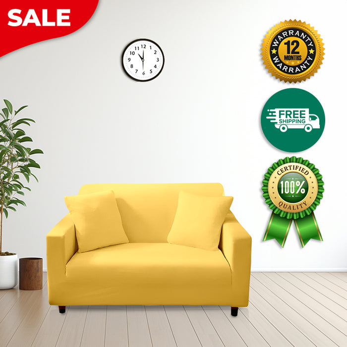 Anyhouz 2 Seater Sofa Cover Plain Yellow Style and Protection For Living Room Sofa Chair Elastic Stretchable Slipcover