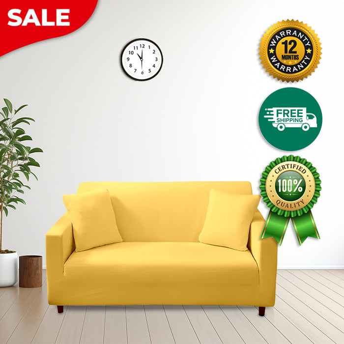 Anyhouz 3 Seater Sofa Cover Plain Yellow Style and Protection For Living Room Sofa Chair Elastic Stretchable Slipcover