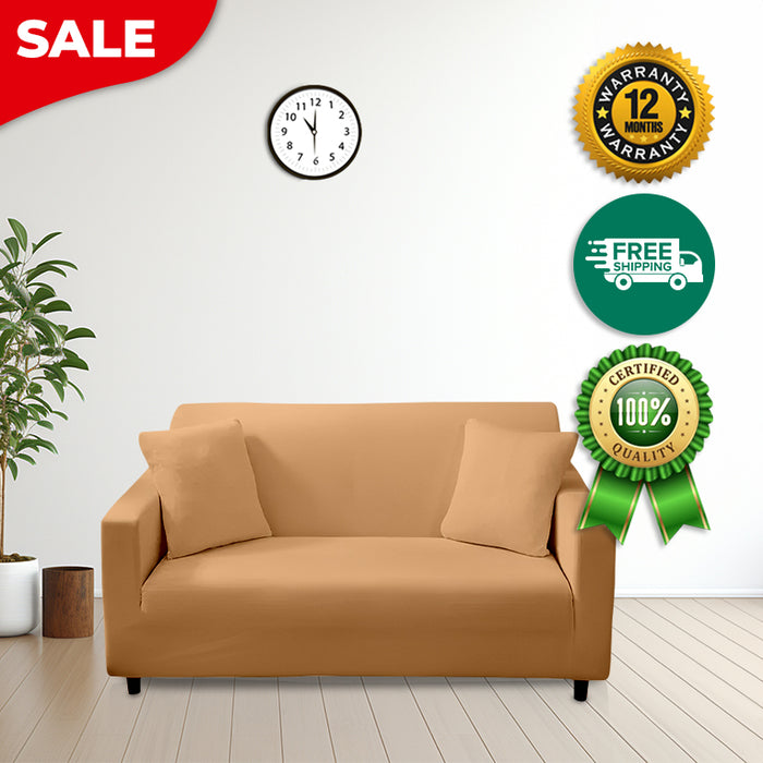 Anyhouz 3 Seater Sofa Cover Plain Caramel Style and Protection For Living Room Sofa Chair Elastic Stretchable Slipcover