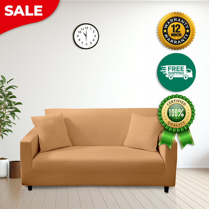 Anyhouz 4 Seater Sofa Cover Plain Caramel Style and Protection For Living Room Sofa Chair Elastic Stretchable Slipcover