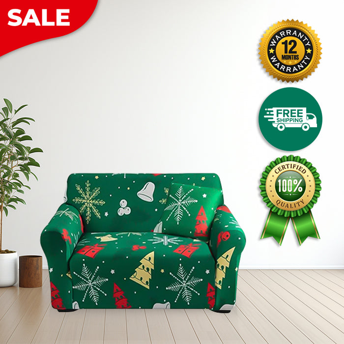 Anyhouz Sofa Cover Green Christmas Tree Bell Design Non Slip Stretchable Slipcover