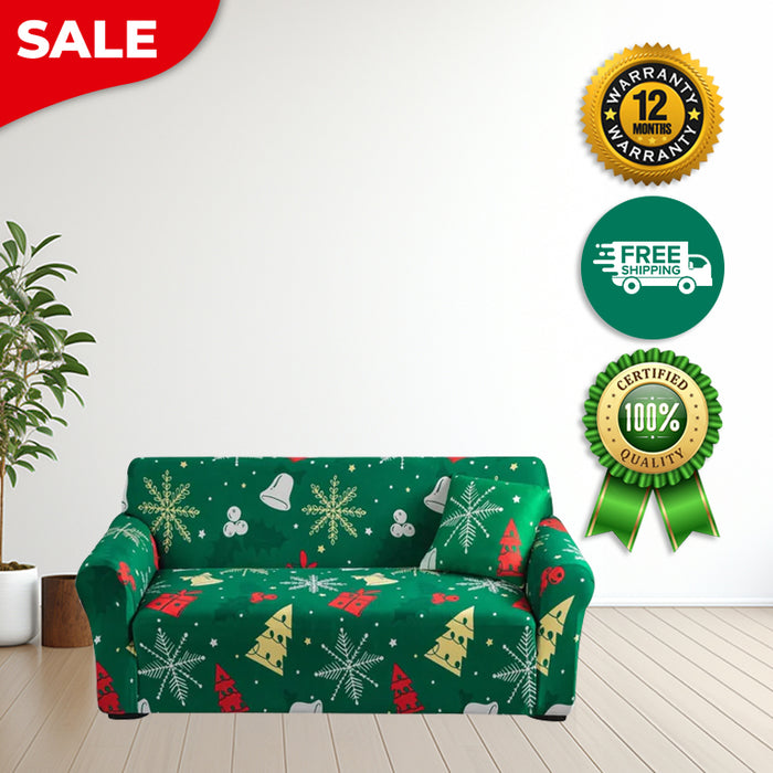 Anyhouz Sofa Cover Green Christmas Tree Bell Design Non Slip Stretchable Slipcover