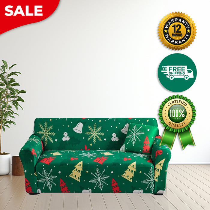 Anyhouz Sofa Cover Green Christmas Tree Bell Design Non Slip Stretchable Slipcover