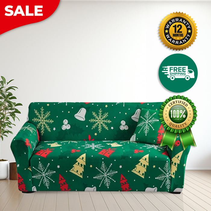 Anyhouz Sofa Cover Green Christmas Tree Bell Design Non Slip Stretchable Slipcover