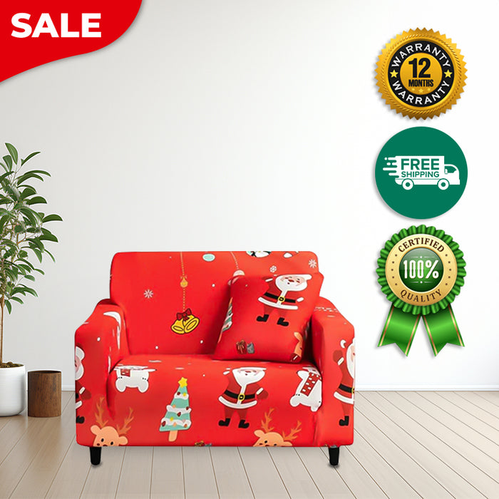 Anyhouz Sofa Cover Red Mix Christmas Design Non Slip Stretchable Slipcover